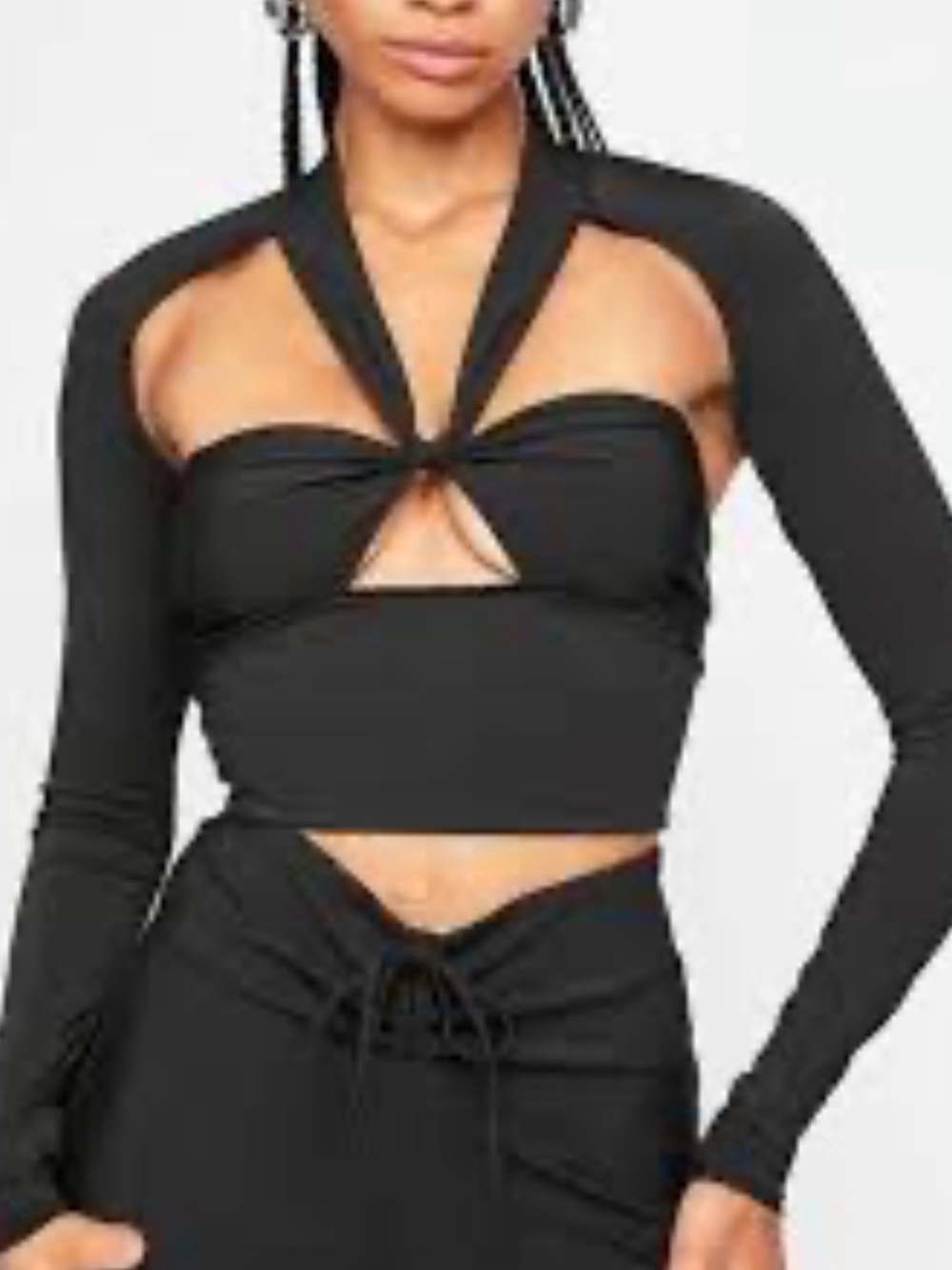 Lioness Black Cutout Twist-Front Long-Sleeve Crop Top